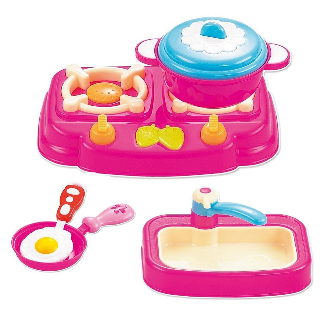 foto del prodotto trade shop set gioco piccoli chef con fornello lavandino frutta verdura e accessori 3 anni 