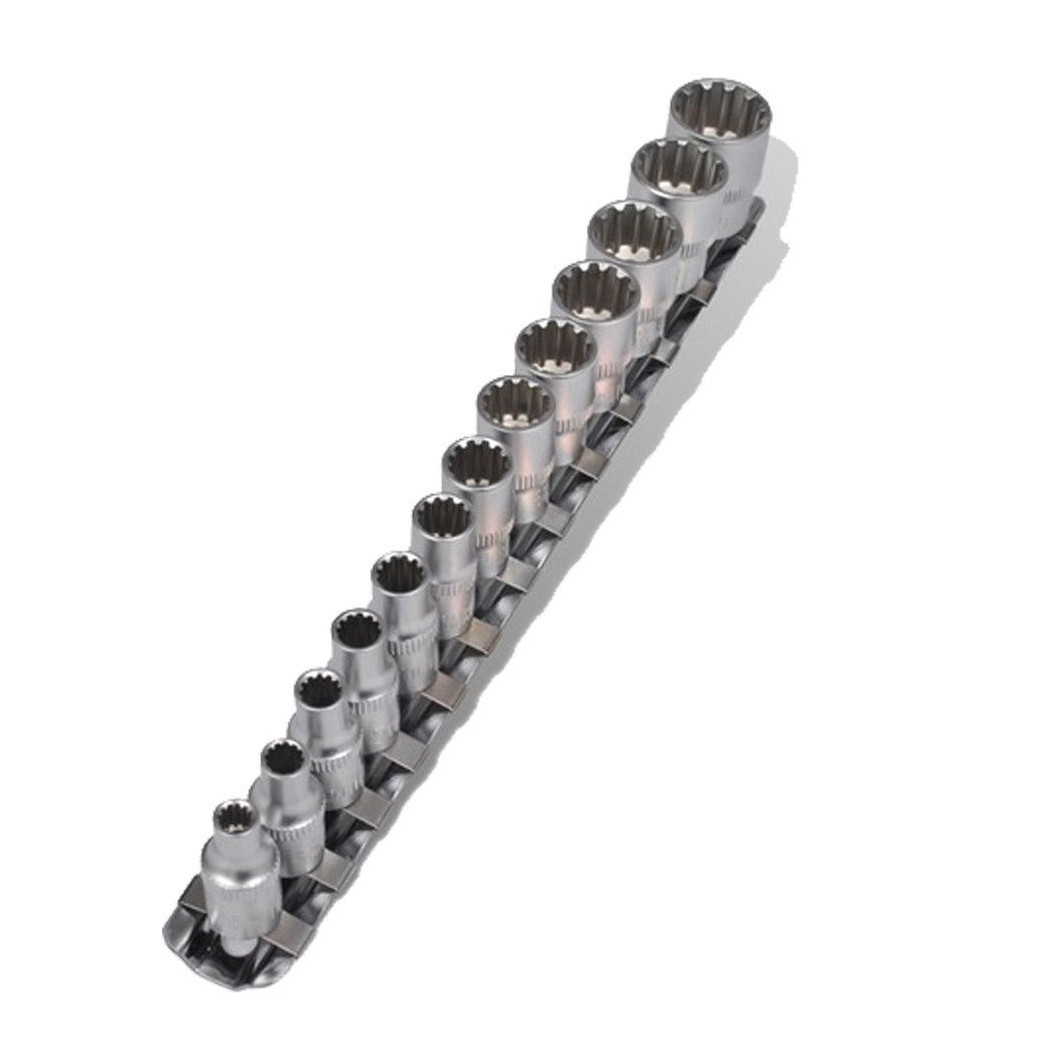 foto del prodotto trade shop set kit 13 pz chiavi bussole torx millerighe 1 4 quot 4 14mm scalanati striscia clip 