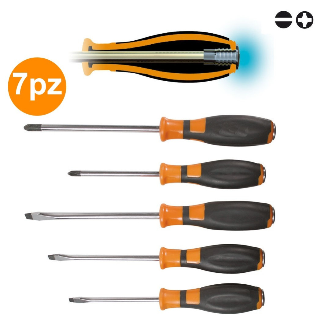 foto del prodotto trade shop set kit 7 cacciaviti cacciavite impatto battente taglio croce cromo vanadio 