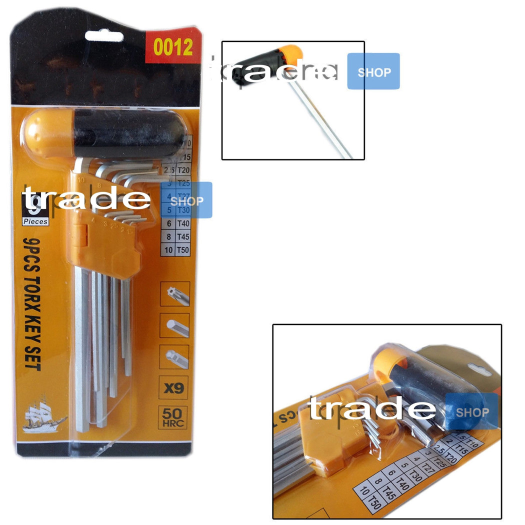 foto del prodotto trade shop set kit 9 chiavi esagonali hex lunghe ad elle manico mandrino forato da t1 t50 