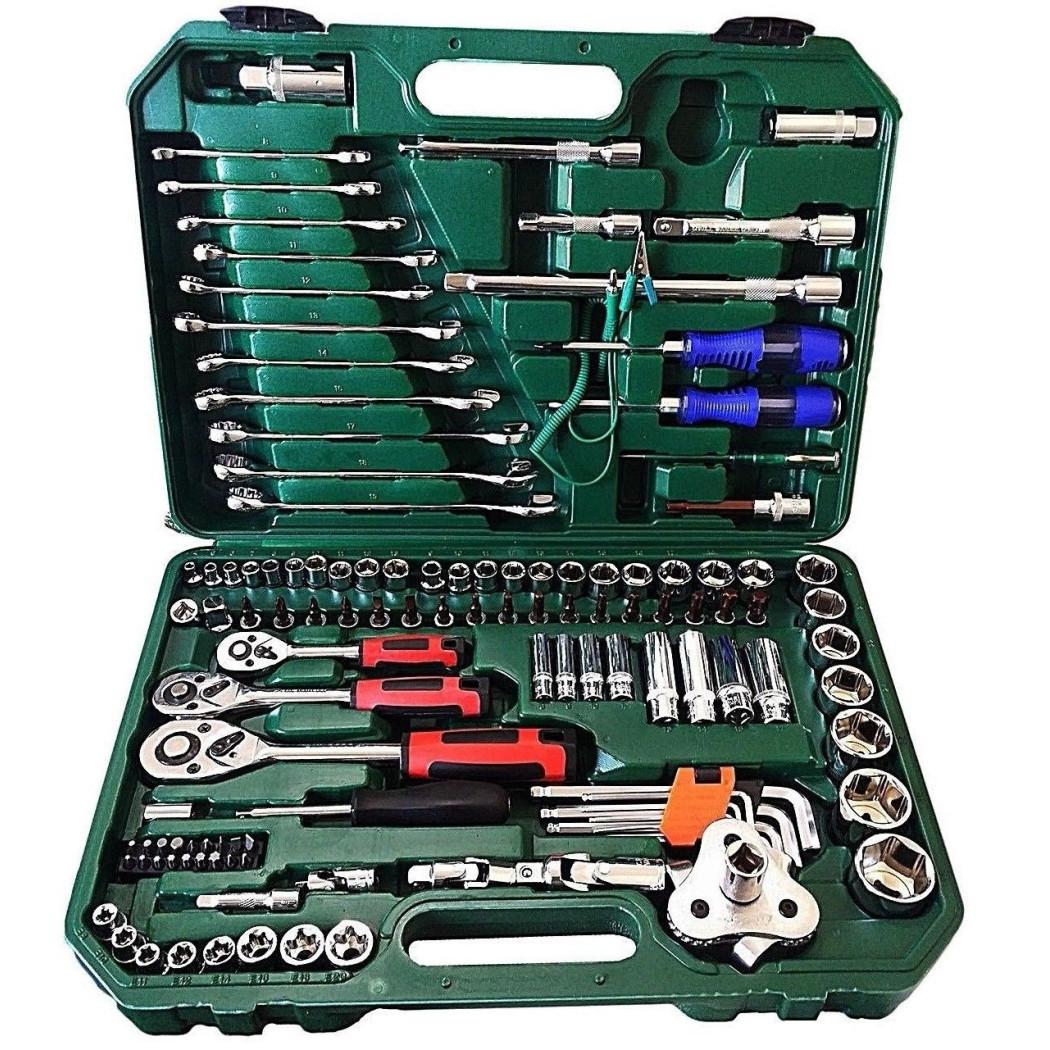 foto del prodotto trade shop set kit utensili 121 pz bussole chiave chiavi cricchetto attrezzi 1 4 quot 3 8 quot 1 2 quot 