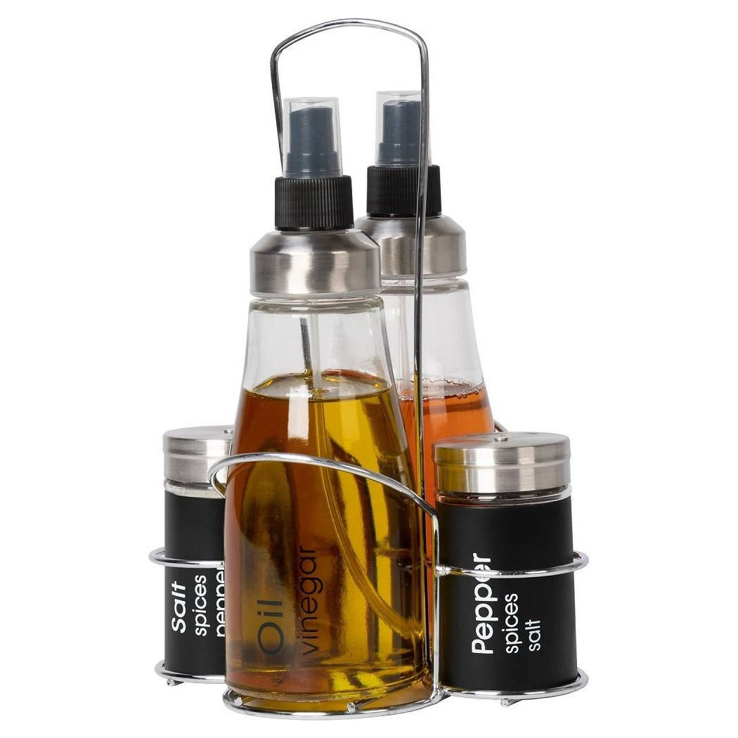 foto del prodotto trade shop set menage contenitori in vetro acciaio 4 pezzi con stand accessori per cucina 
