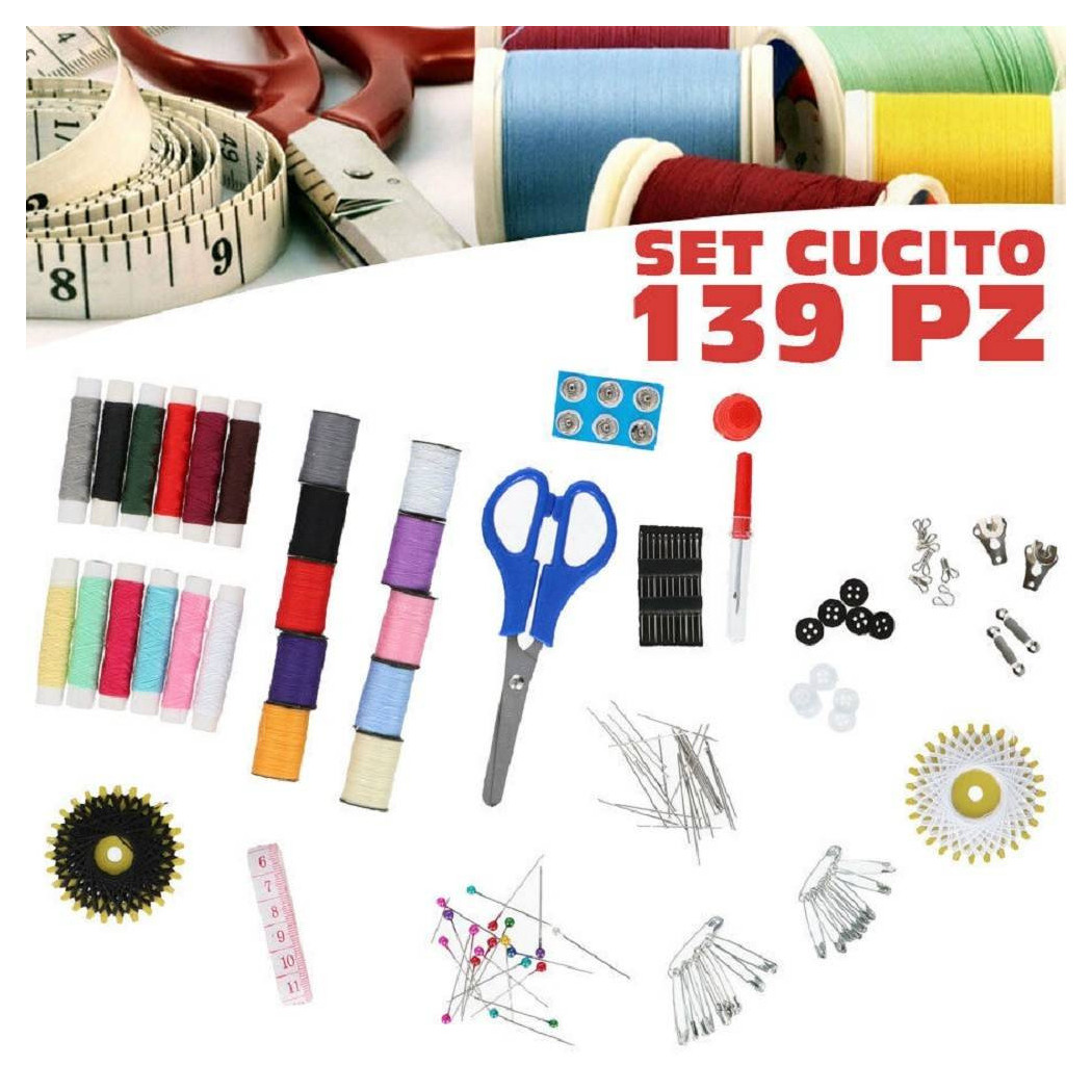 foto del prodotto trade shop set per cucito 139pz accessori sartoria set da viaggio kit emergenza per cucire 