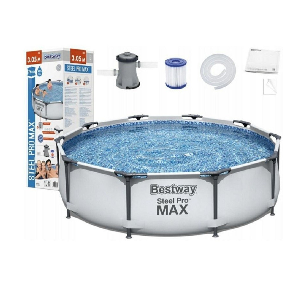 foto del prodotto trade shop set piscina fuori terra rotonda steel pro max 366x76cm 6473lt pompa filtro 56416 