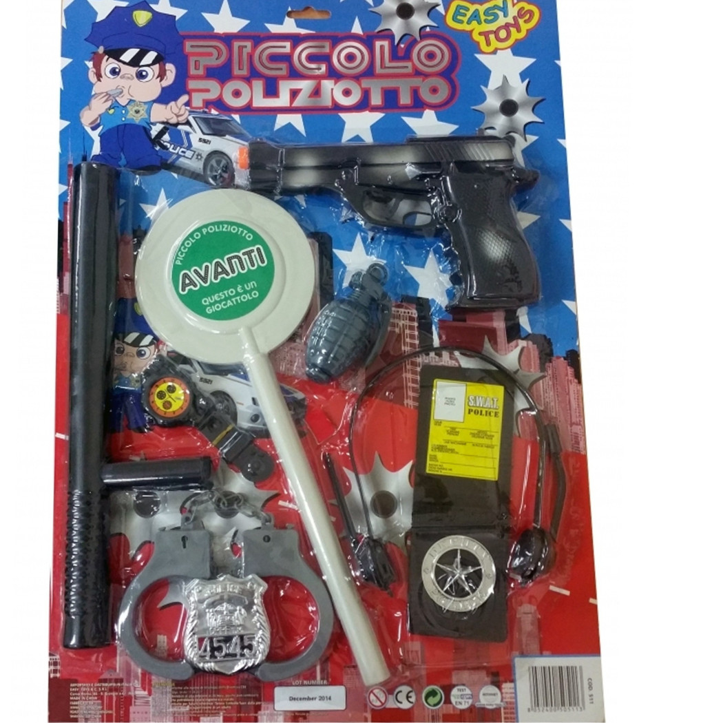foto del prodotto trade shop set polizia posto di blocco pistola manette distintivo manganello gioco bambini 