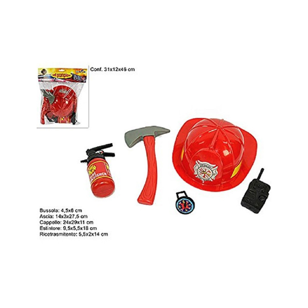 foto del prodotto trade shop set pompiere 5 pezzi vigili del fuoco pompieri giocattoli cappello bussola 