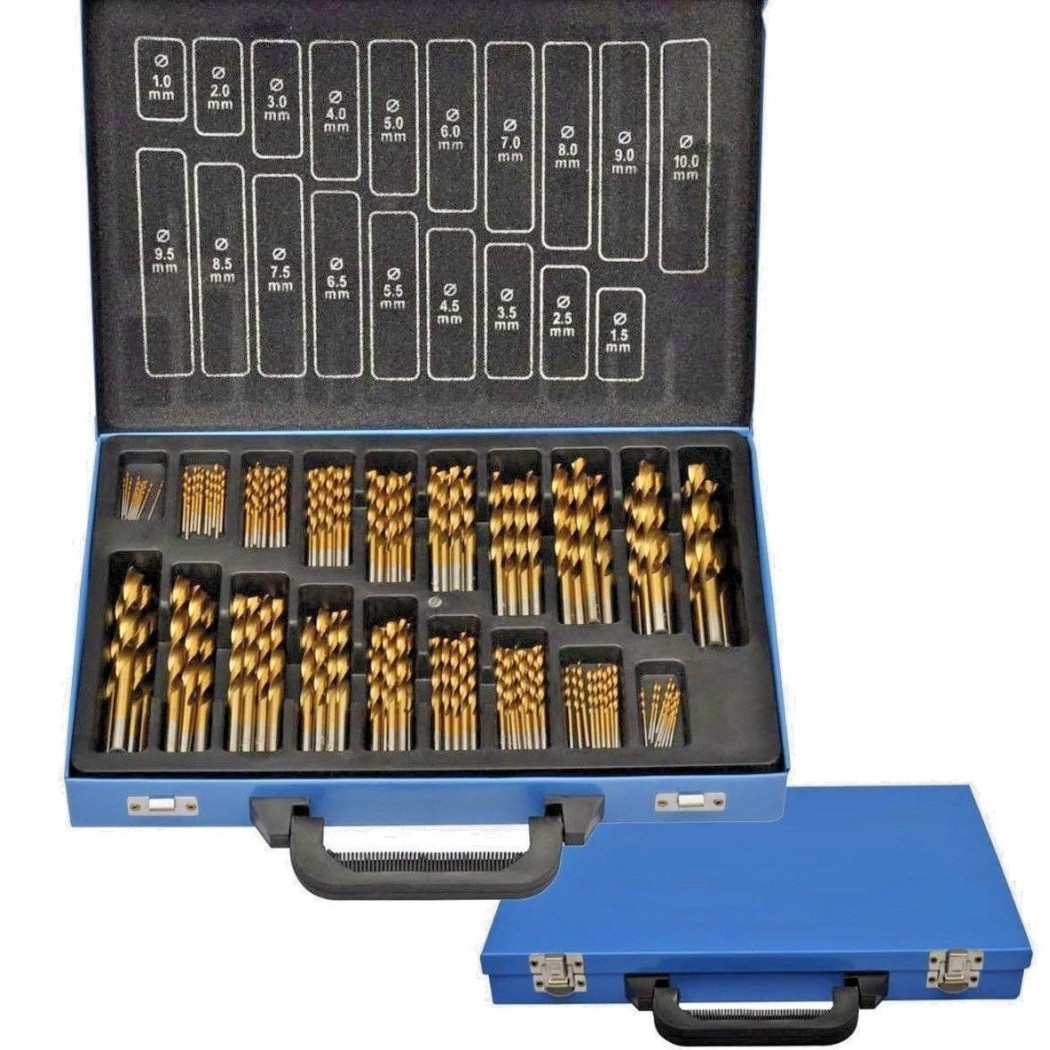 foto del prodotto trade shop set punte trapano 170pz pezzi titanio hss valigetta metallo 1 10 mm ferro legno 