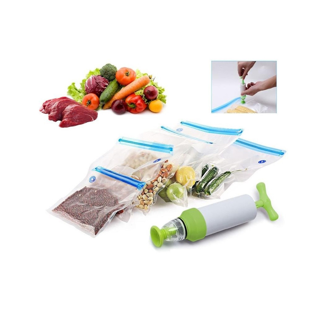 foto del prodotto trade shop set sacchetti zip sottovuoto con pompa a mano 2 clip chiudi buste sigilla chiudi 