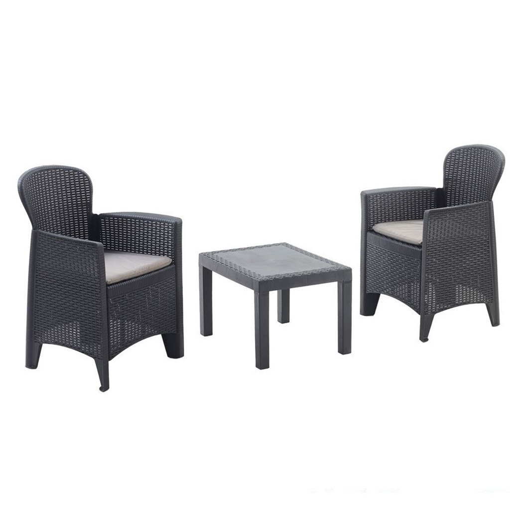 foto del prodotto trade shop set salotto con tavolino 2 poltrone antracite effetto rattan con cuscini giardino 591042 