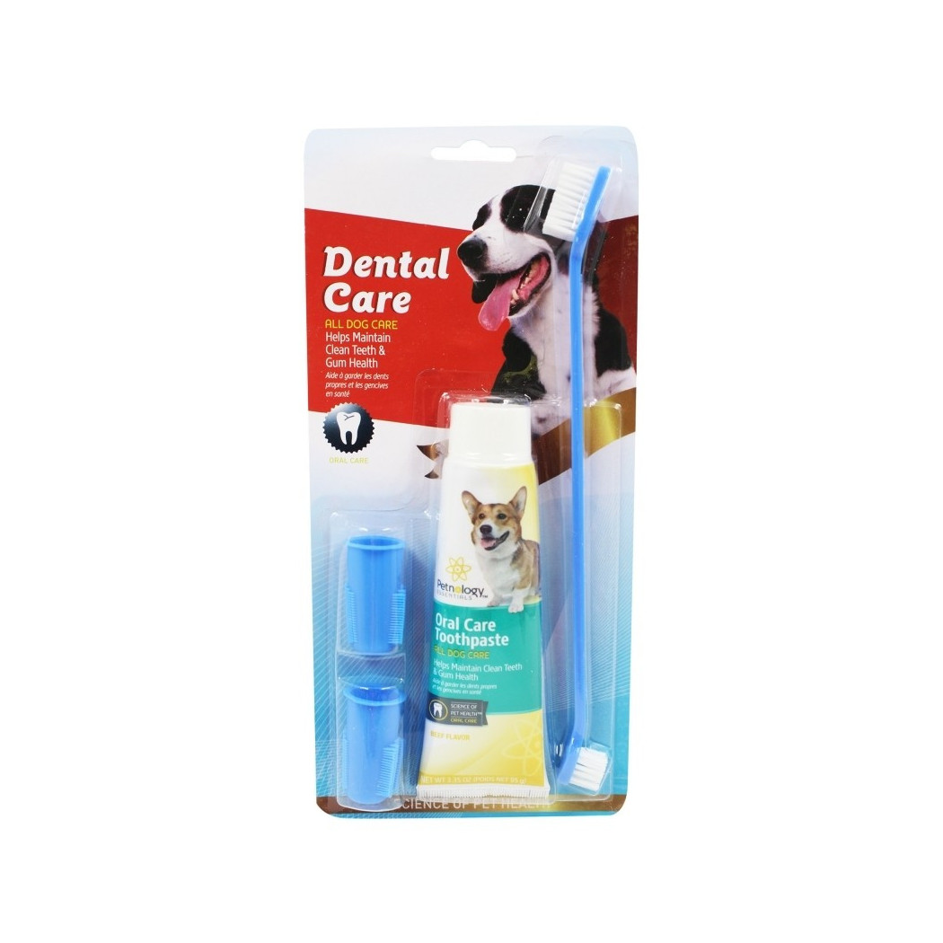 foto del prodotto trade shop set spazzolino lungo doppio dentifricio 2 testine dito per cane animali 
