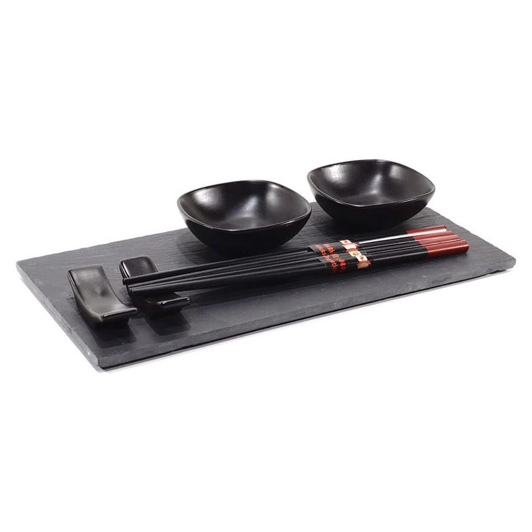 foto del prodotto trade shop set sushi composto da 4 bacchette e 2 piatti per salse con vassoio in ardesia 