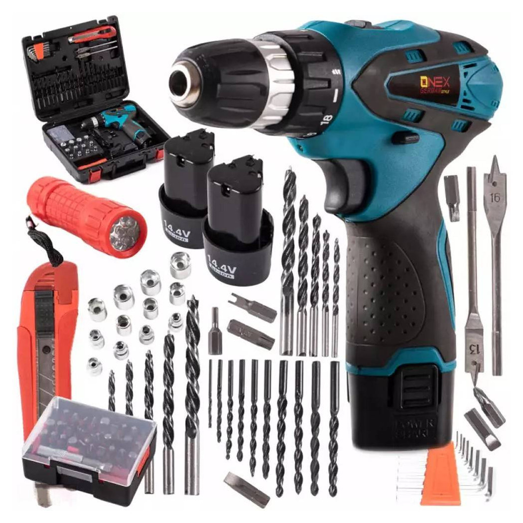 foto del prodotto trade shop set trapano avvitatore a batteria 14,4v a litio kit con 80 accessori e valigetta 