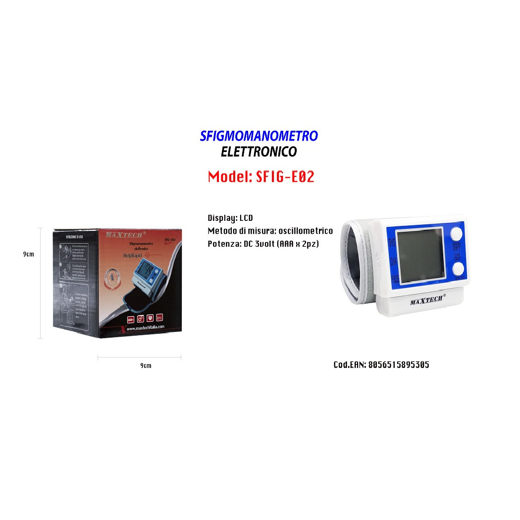 foto del prodotto trade shop sfigmomanometro misuratore pressione arteriosa elettronico da braccio sfig e02 maxtech 
