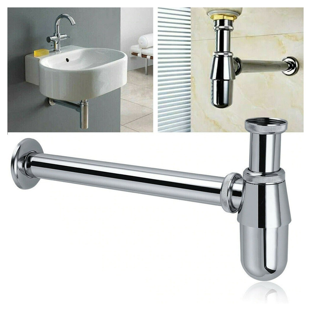 foto del prodotto trade shop sifone a bottiglia per lavandino lavabo scarico 1 quot 1 4 cromato con rosone 69373 