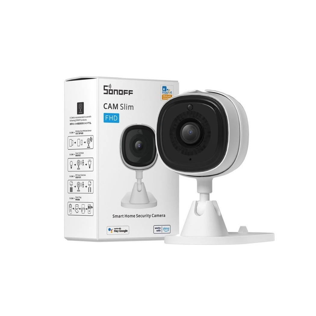 foto del prodotto trade shop smart camera mini telecamera visione notturna alexa google 1080p wifi sonoff s cam 