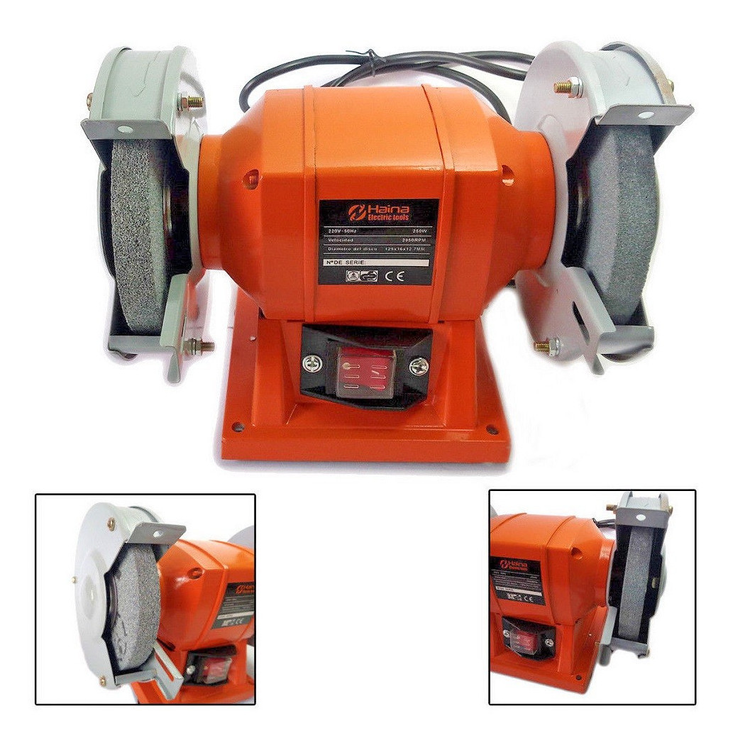 foto del prodotto trade shop smerigliatrice mola da banco 250w 2 dischi 2 pietre 125mm professionale hn 1206b 