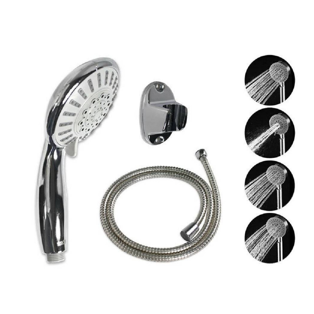 foto del prodotto trade shop soffione con tubo flessibile 1,8mt doccetta telefono staffa muro da bagno 52056 