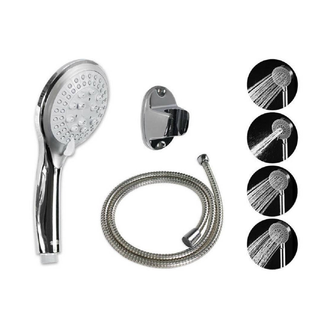 foto del prodotto trade shop soffione con tubo flessibile 1,8mt doccetta telefono supporto muro grigio 52048 