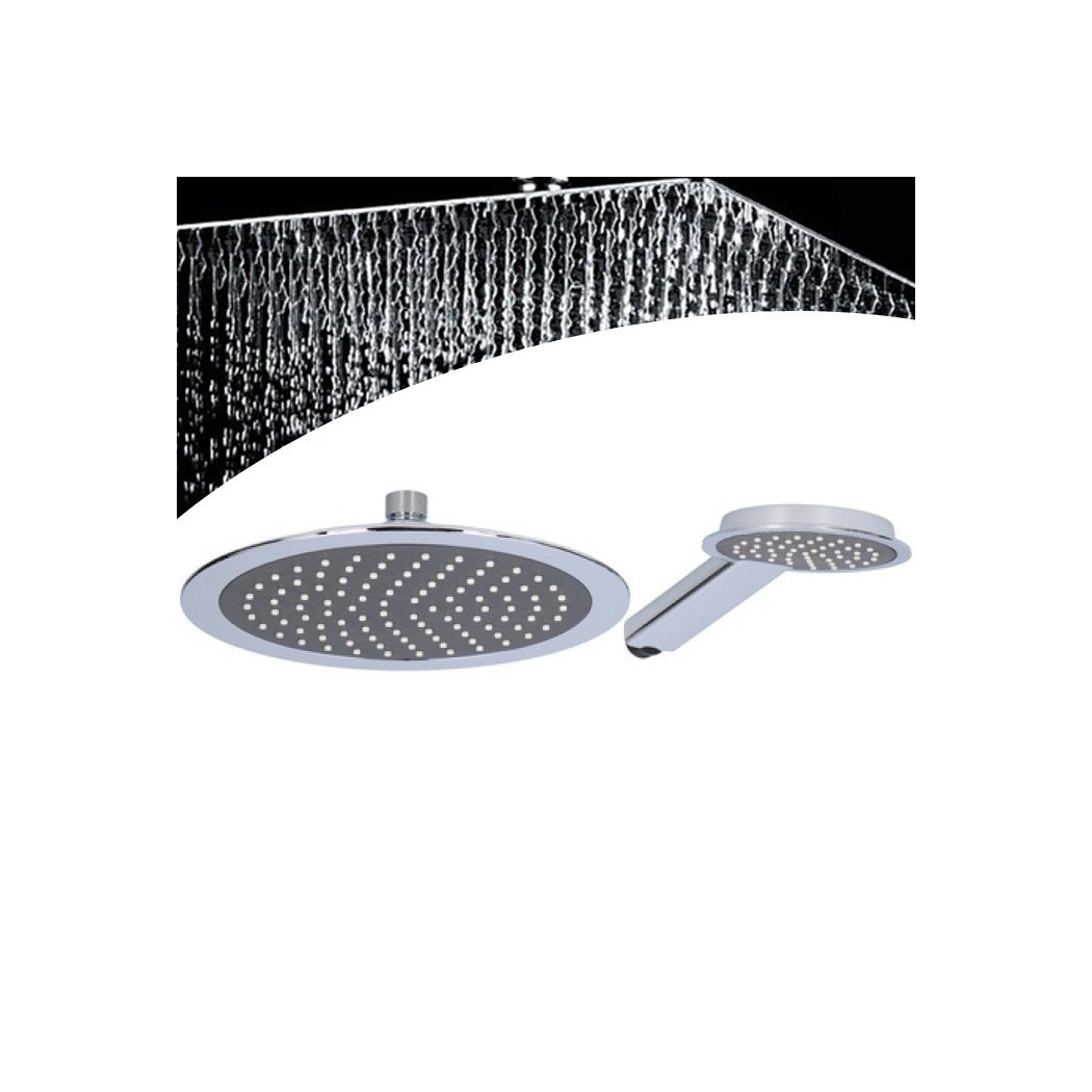 foto del prodotto trade shop soffione doccia rotondo 23cm con miscelatore doccetta tondo 11cm in abs cromo 