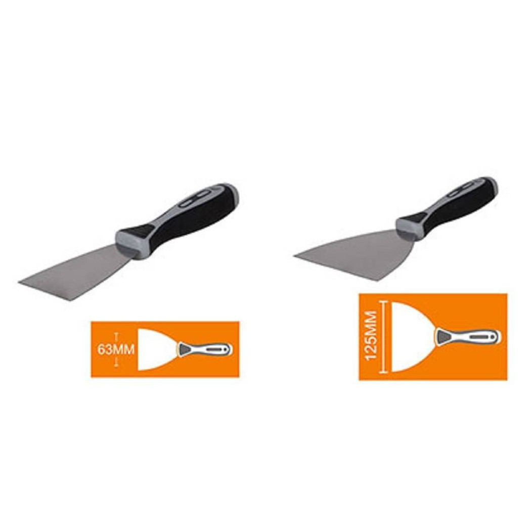 foto del prodotto trade shop spatola in acciaio 2pz manico antiscivolo per pittori stuccatori 63 125 mm 