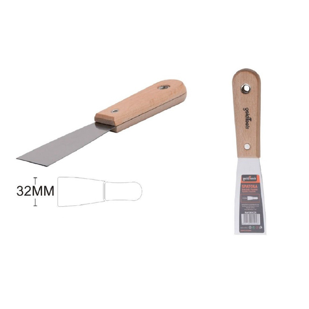 foto del prodotto trade shop - spatola per pareti in acciaio 32mm ferramenta con maniglia in legno 1.5 90425 -
