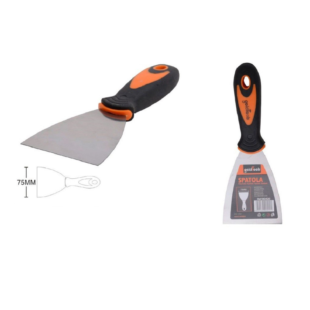 foto del prodotto trade shop - spatola per pareti in acciaio 75mm 3 ferramenta con maniglia antiscivolo 90420 -