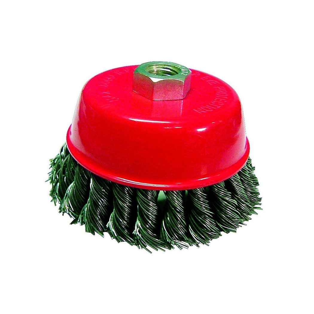foto del prodotto trade shop spazzola a tazza conica fili intrecciati 100mm x smerigliatrice angolare flex 