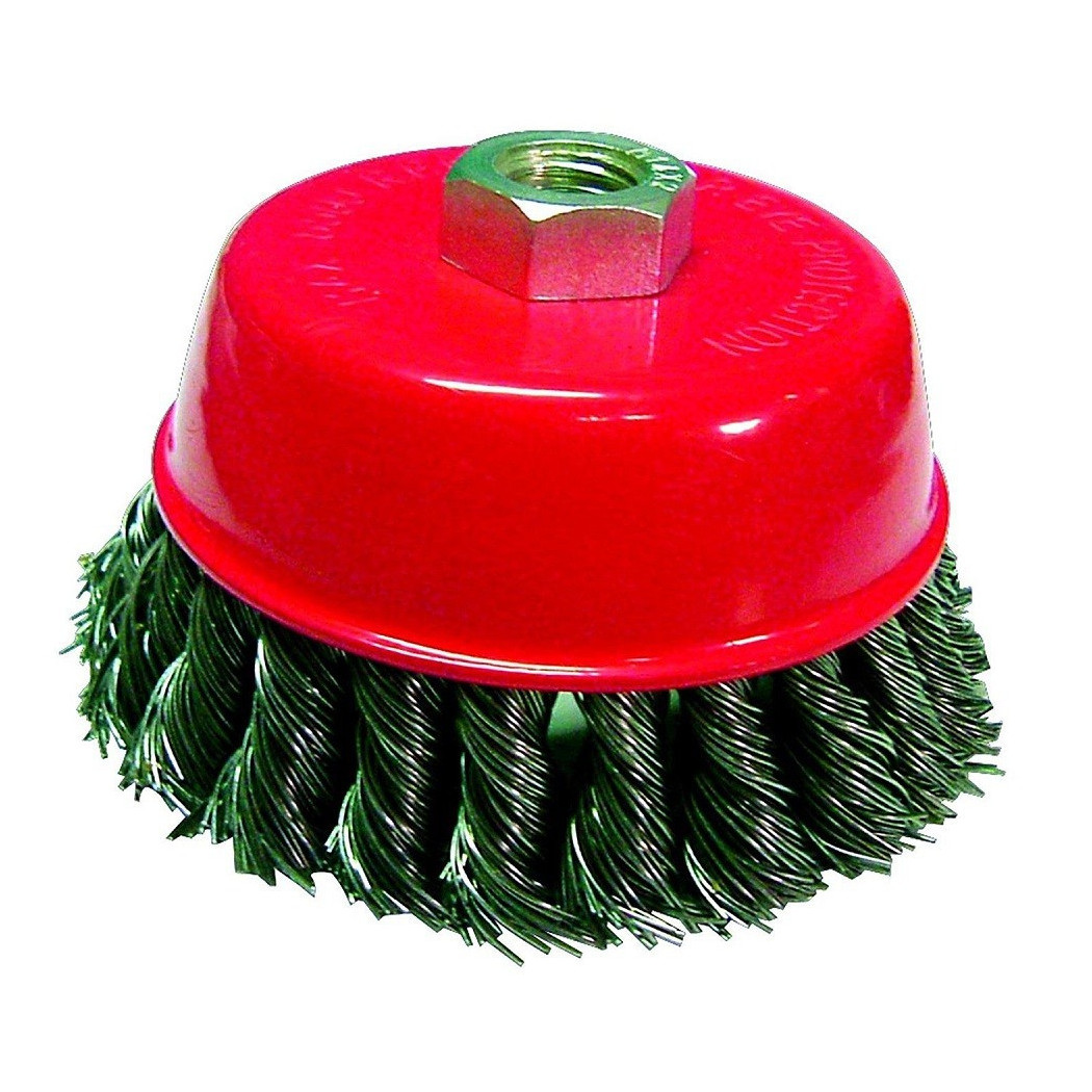 foto del prodotto trade shop spazzola a tazza conica fili intrecciati 75mm per smerigliatrice angolare flex 