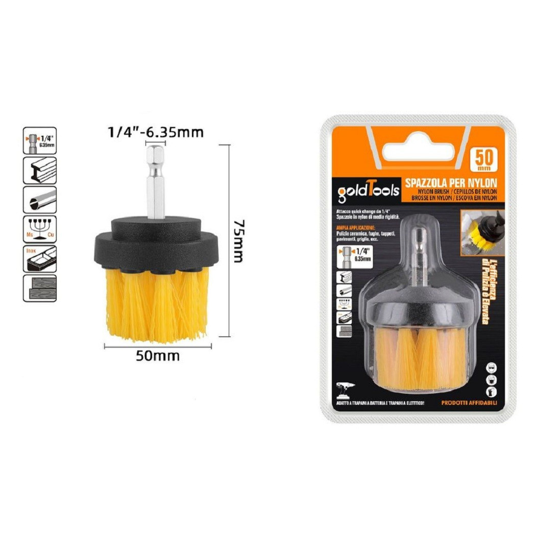 foto del prodotto trade shop - spazzola in nylon 50 mm attacco 1 4 rotante trapano elettrico per pulizia 57237 -
