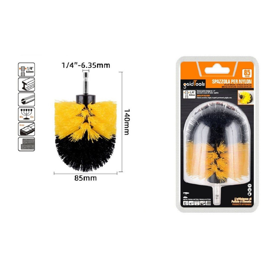 foto del prodotto trade shop - spazzola in nylon 85 mm attacco 1 4 rotante trapano elettrico per pulizia 57238 -