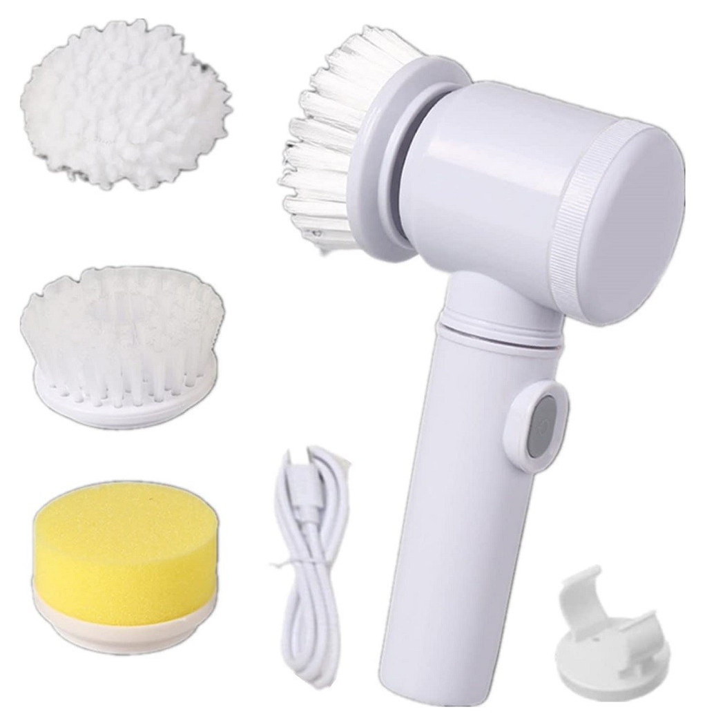 foto del prodotto trade shop spazzola rotante elettrica per pulizia multifunzione con 3 testine bagno cucina 