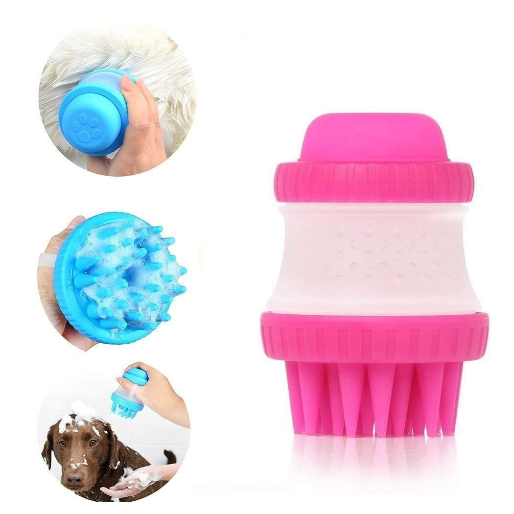 foto del prodotto trade shop spazzola silicone con serbatoio shampoo pettine peli corti lunghi massaggiante cane 