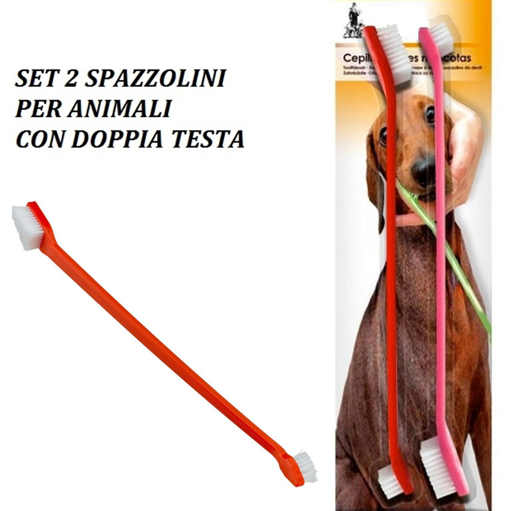 foto del prodotto trade shop spazzolini set 2 pezzi spazzolino spazzola denti doppia testa per cani gatti 