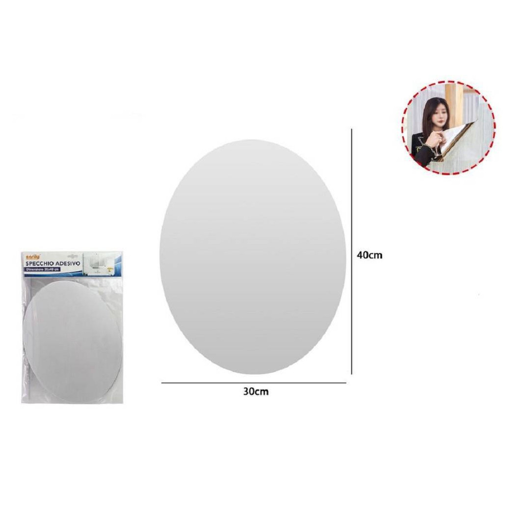 foto del prodotto trade shop specchio adesivo forma ovale adesiva murale arredamento casa 30 x 40 cm 