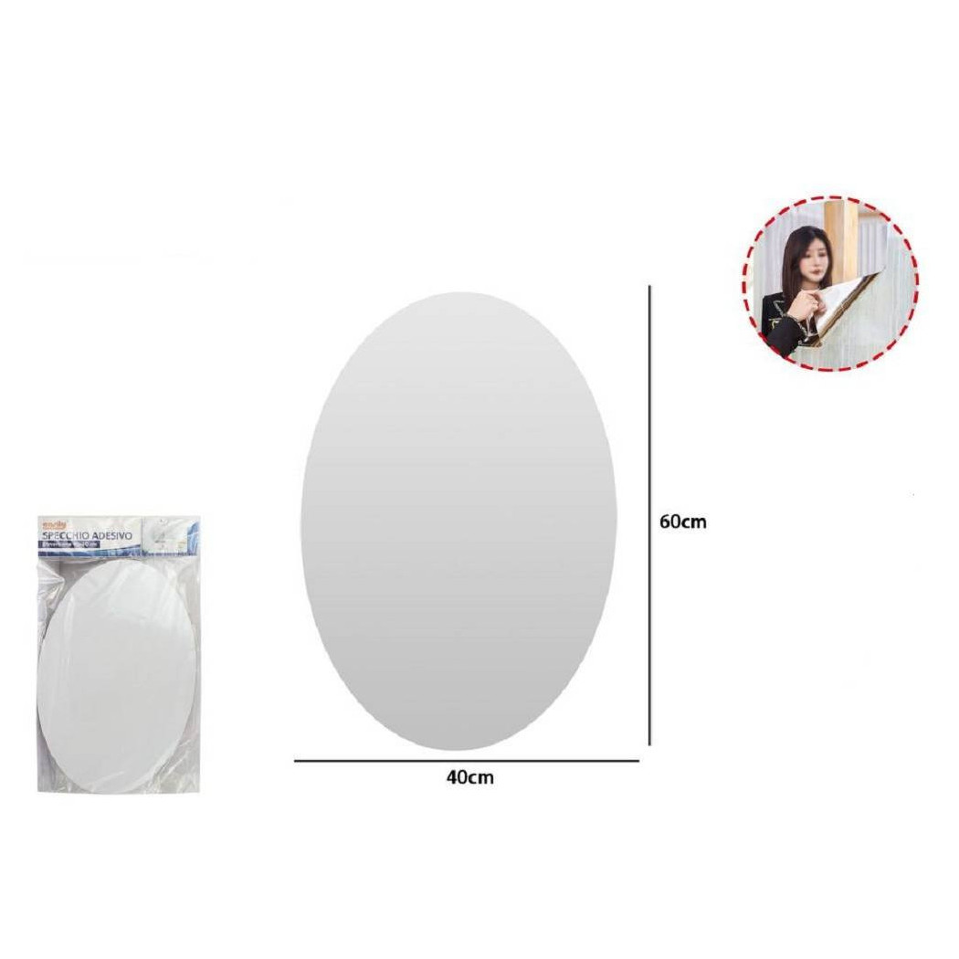 foto del prodotto trade shop specchio adesivo forma ovale adesiva murale arredamento casa 40 x 60 cm 