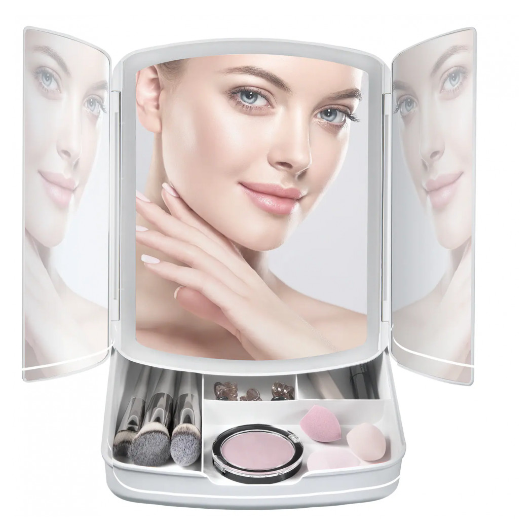 foto del prodotto trade shop specchio make up con luci led cassetti per trucco regolabile pieghevole 720013 
