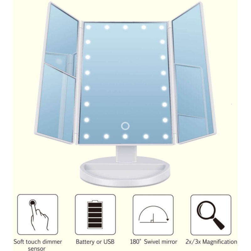 foto del prodotto trade shop specchio orientabile 360 gradi touch screen tavolo 2 ingrandimenti bagno make up 