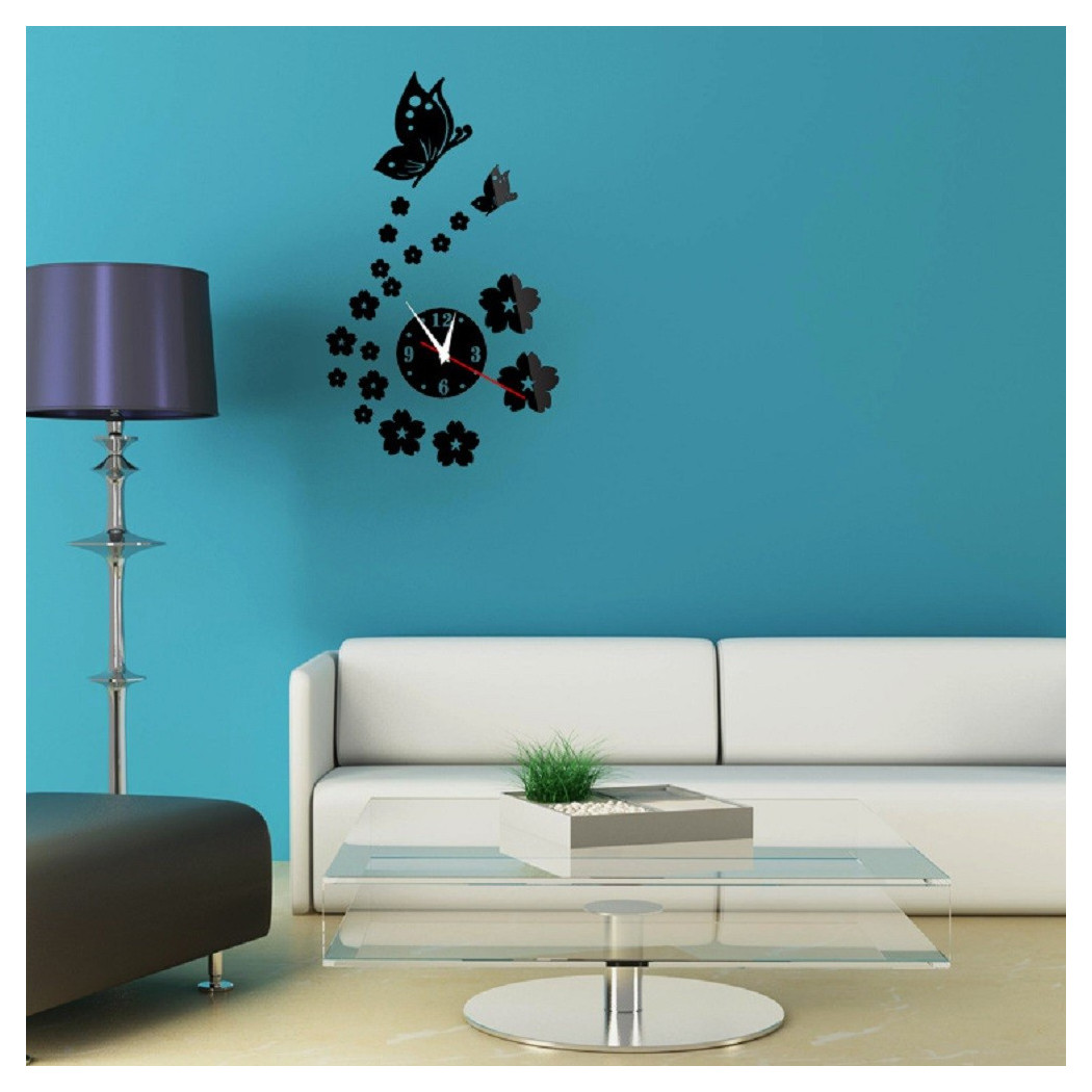 foto del prodotto trade shop specchio parete adesivi 3d orologio motivo farfalla fiore soggiorno decorazione 