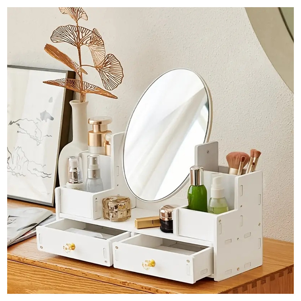 foto del prodotto trade shop specchio trucco con cassetti in legno organizer gioielli pennelli montaggio su com 