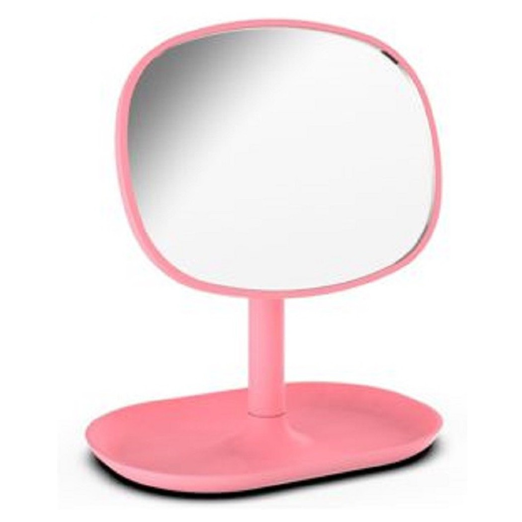 foto del prodotto trade shop specchio trucco da tavolo 19.5cm arredo bagno casa con vassoio makeup rosa 69948 
