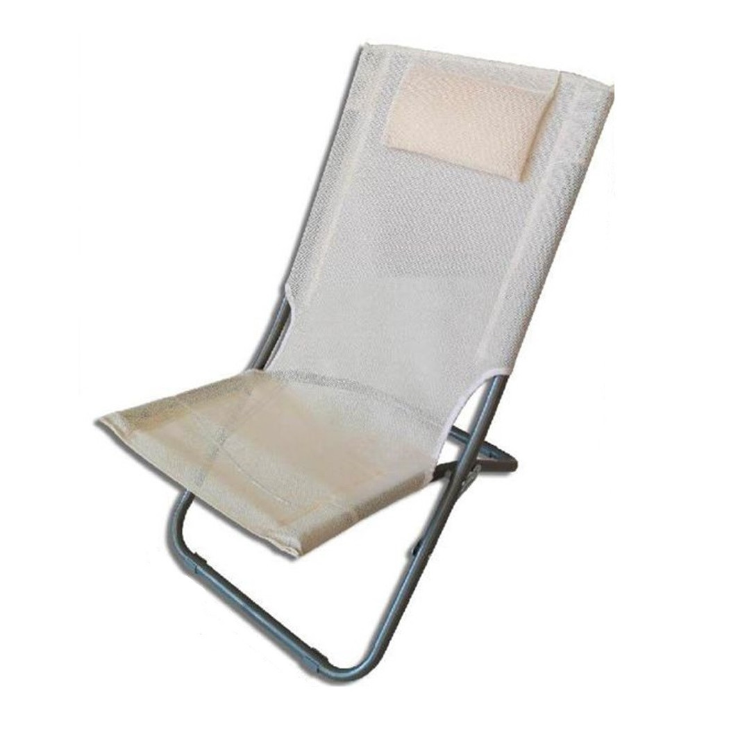 foto del prodotto trade shop spiaggina con cuscino testiera crema textilene 57x47x95cm pieghevole portatile 281034 