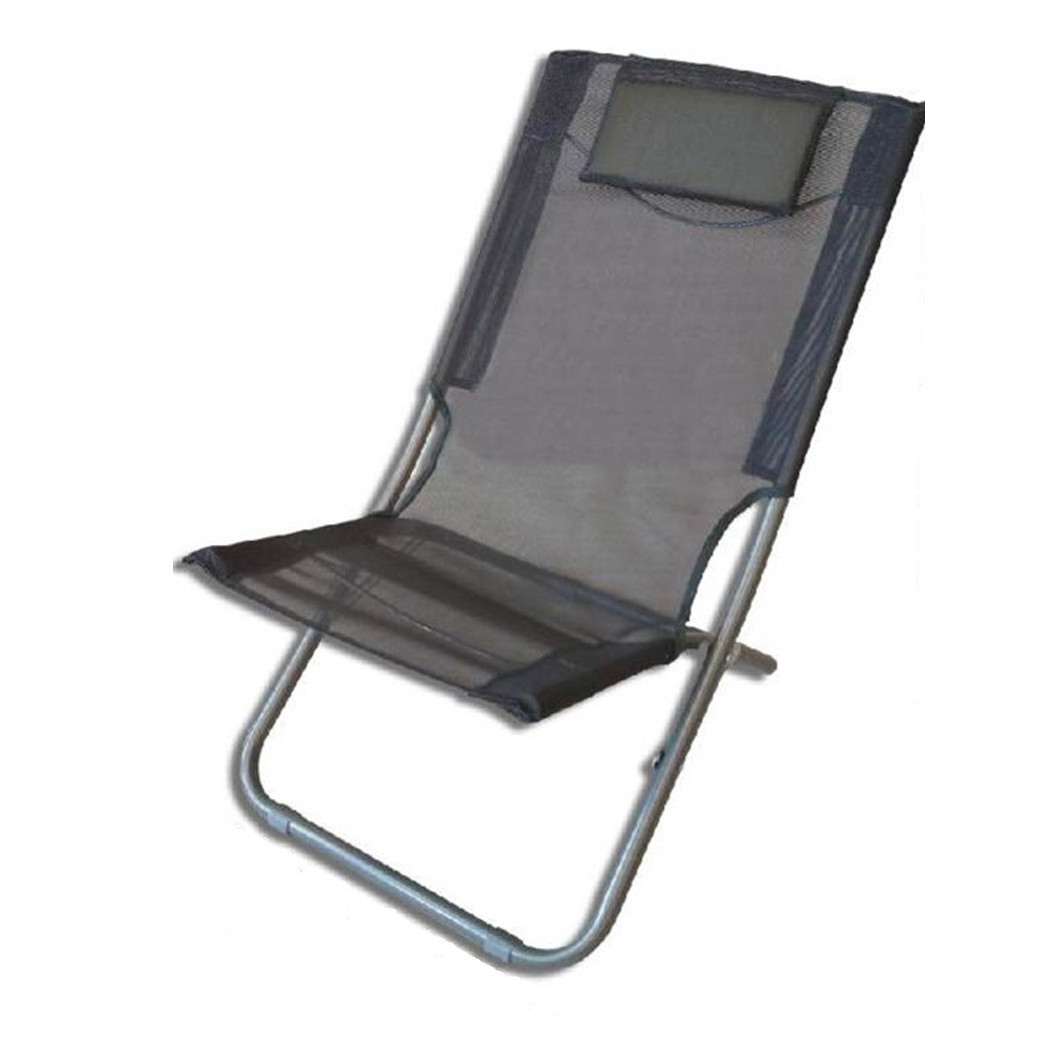 foto del prodotto trade shop spiaggina con cuscino testiera grigio textilene 57x47x95cm pieghevole portatile 281033 