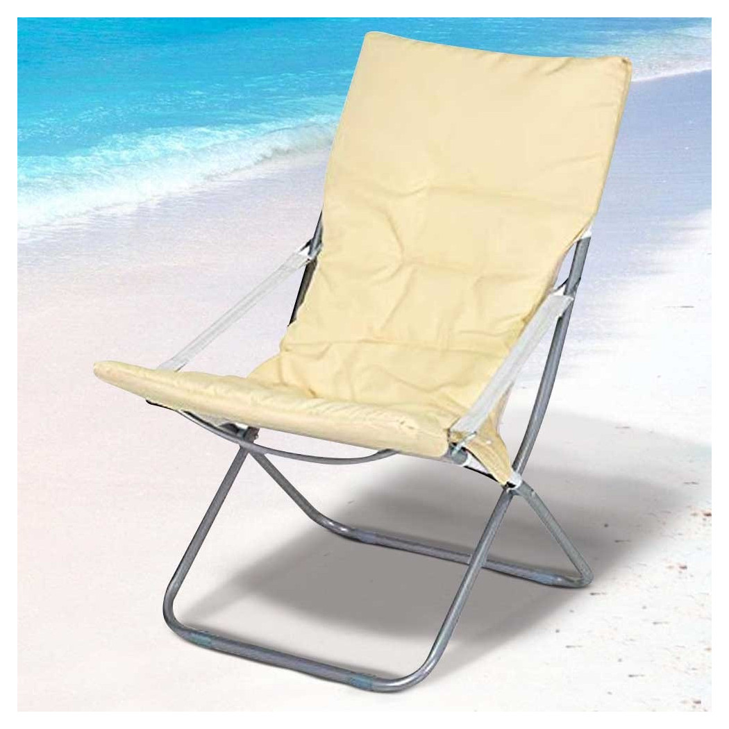 foto del prodotto trade shop spiaggina sedia canapone in acciaio tessuto imbottito pieghevole relax beige 