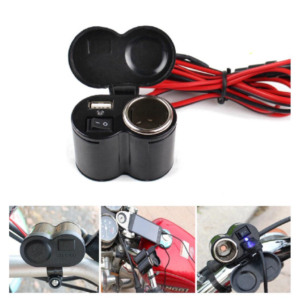 foto del prodotto trade shop spina accendino caricabatteria per moto cellulare porte usb accendisigari q a47 