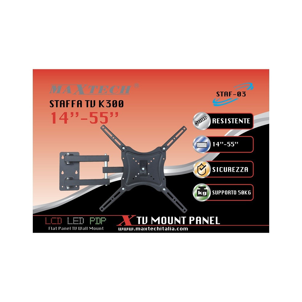 foto del prodotto trade shop staffa supporto televisione da muro tv k300 14 quot 55 quot fino 50kg staf 03 maxtech 