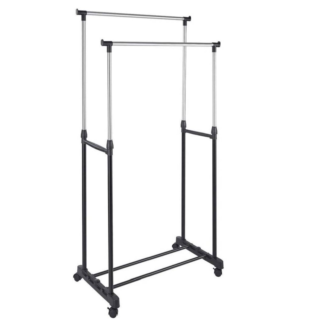 foto del prodotto trade shop stand appendiabiti allungabile in acciaio telescopico ruote doppio l80xh95 170cm 