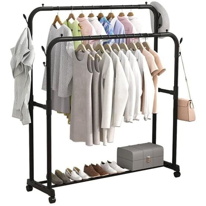 foto del prodotto trade shop stand appendiabiti attaccapanni abiti stender barra doppio con ruote freno nero 