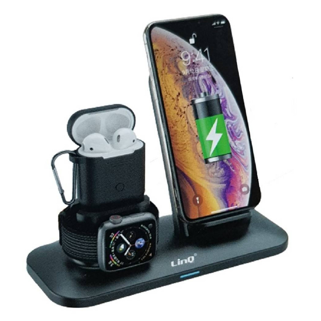 foto del prodotto trade shop stazione di ricarica rapida wireless 3 in 1 per iphone apple watch airpods w8899 