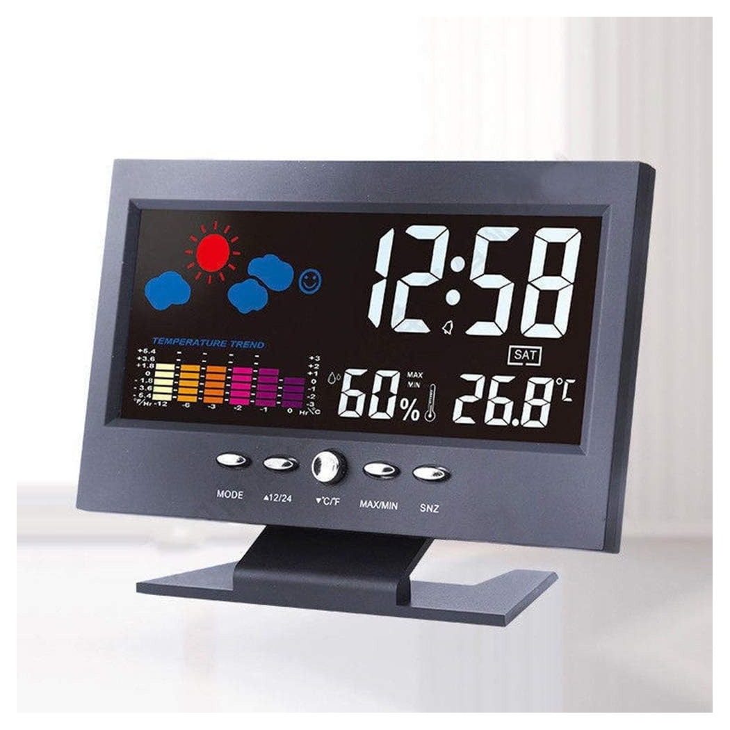 foto del prodotto trade shop stazione meteo igrometro orologio sveglia da tavolo display lcd color senza fili 