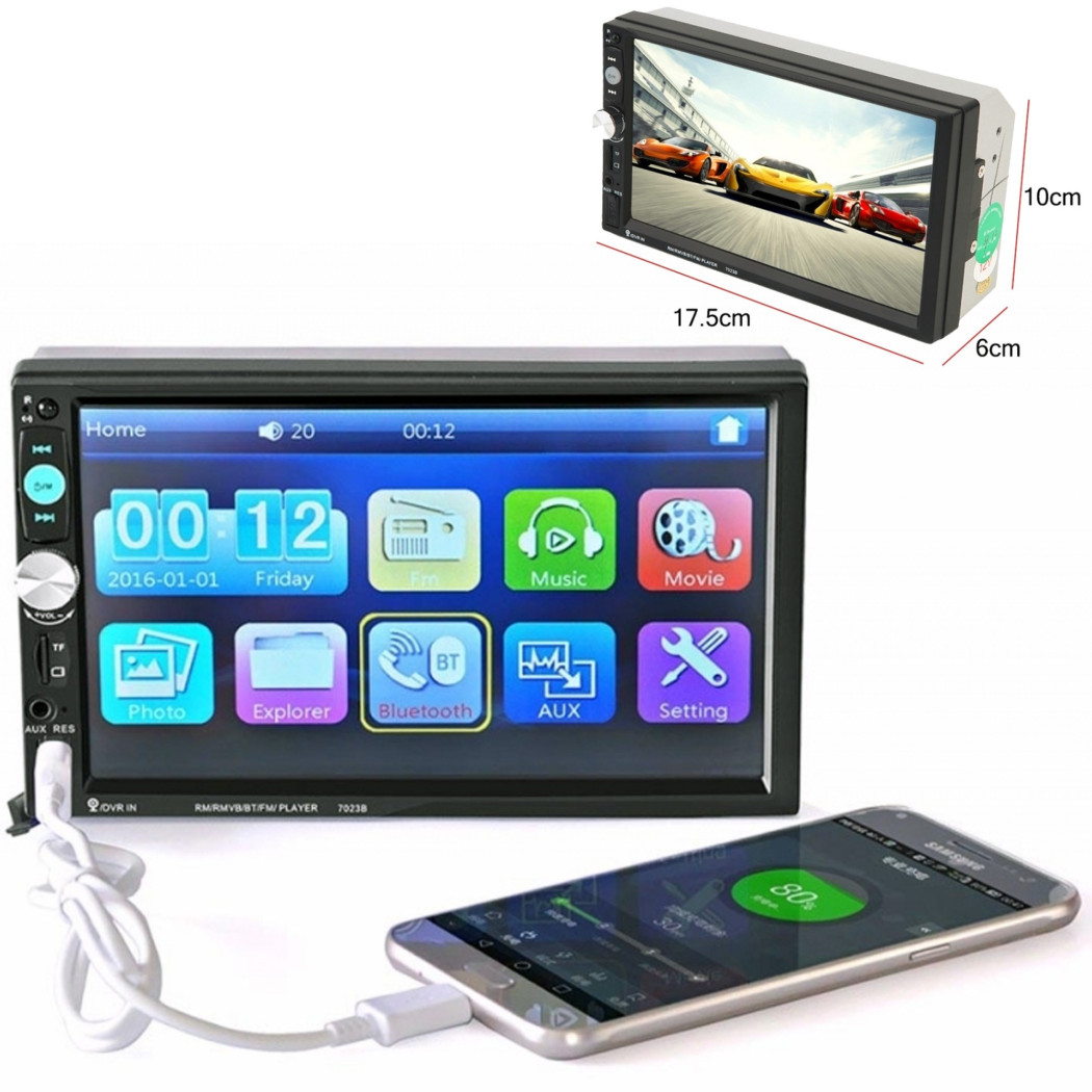 foto del prodotto trade shop stereo 7023b lcd 7,0 quot full hd 1080p auto mp4 mp5 radio fm bluetooth telecomando 